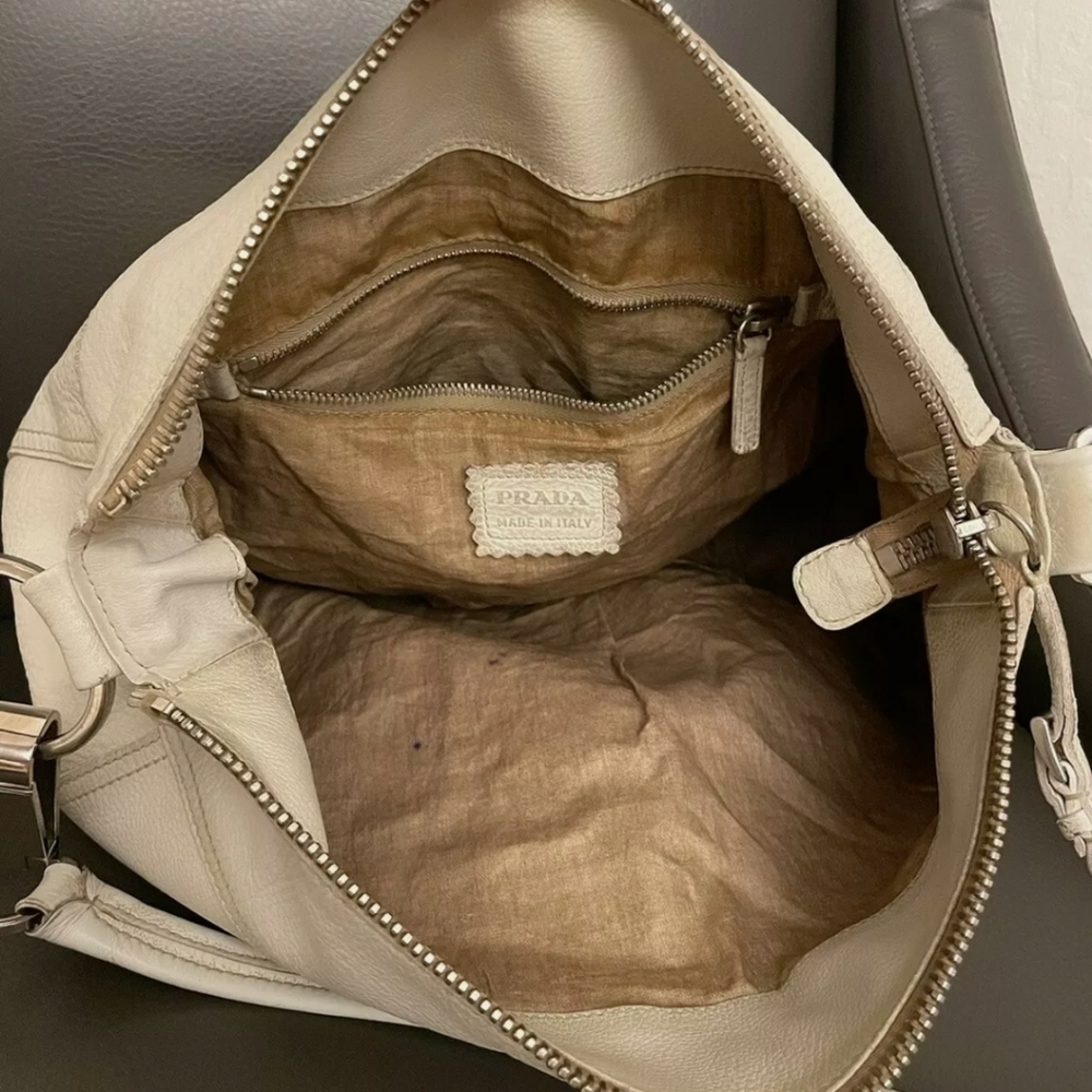 Prada Vitello Bag Winter White/Cream Large Tote Purse Bag - Picture 5 of 10